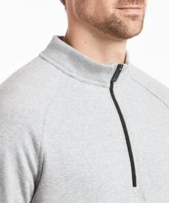 Weekend Half Zip | Men's Heather Silver Spoon -Gentlemans Wardrobe Store public rec sweatshirts weekend half zip men s heather silver spoon 28328905736226